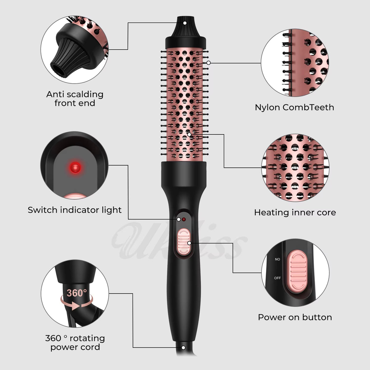 UKLISS Cepillo Térmico 2 en 1 – Riza, Da Volumen y Controla el Frizz